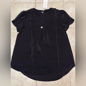 Sucolan Women's Tops Dressy Casual Notch V Neck Ruffle Short Sleeve Flowy Sz M